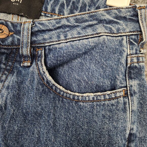 3X1 Sabina Distressed Raw Hem Button Fly Straight Denim Blue Jeans ITALY SIZE 26 - Picture 4 of 13